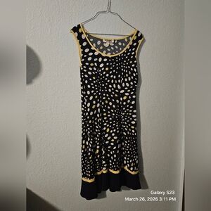 Studio I Black Midi Dress with Yellow and White Polka Dots